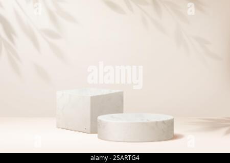 Zwei Produktplakate mit Schatten einer Pflanze in 3D-Darstellung. Produktanzeigestufen Stock Vektor