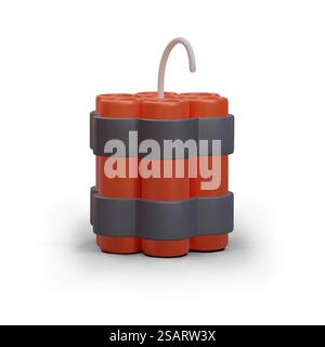 Realistische Checker von Dynamit zusammengebunden. Spielabbildung, Symbol. Explosive Ladung in vertikaler Position. Farbbild auf weißem Hintergrund. Subversive Aktivität, Zerstörung. Realistische Checker von Dynamit zusammengebunden. Spielabbildung, Symbol Stock Vektor