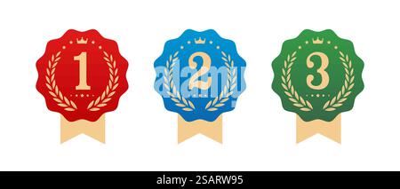 Medaillen für den ersten zweiten und dritten Platz. 1. 2. 3. Medaillensymbole Vektor-Illustration Stock Vektor