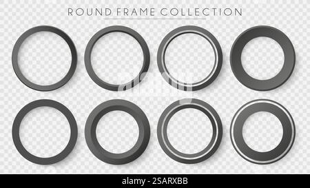 Schwarzer runder Rahmen Vektorsatz. Leere isolierte Kreise für Logo, Etikett, Emblem und anderes EPS10-Design Stock Vektor
