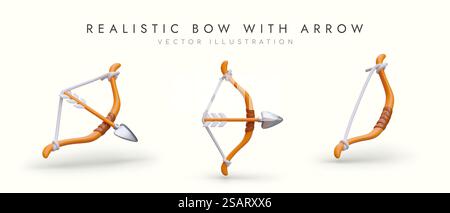 Bogen und Pfeil. Handfeuerwaffen. Cupid-Zubehör. Gezogener Bogen. Satz von Illustrationen im Cartoon-Stil. Isoliertes Vektorbild mit Schatten. Symbole für Webdesign. Bogen und Pfeil. Handfeuerwaffen. Cupid-Zubehör. Gezogener Bogen. Satz von Illustrationen im Cartoon-Stil Stock Vektor