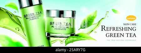 Erfrischende grüne Tee-Hautpflegeanzeigen Stock Vektor