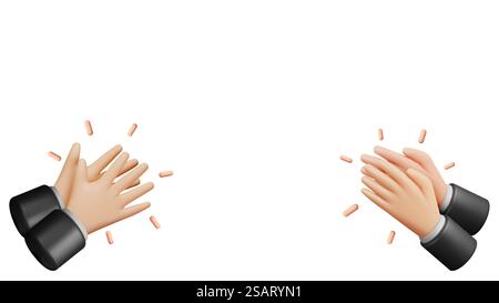 3D-Klatschen menschlicher Hände isoliert auf weiß. Rendern Sie Cartoon Applaus Hands Banner. Symbol „Scheuern“ oder „Klatschen“. Gesten, Gratulation, Wertschätzung oder Begeisterung. Vektorabbildung. 3D-Klatschen menschlicher Hände isoliert auf weiß Stock Vektor