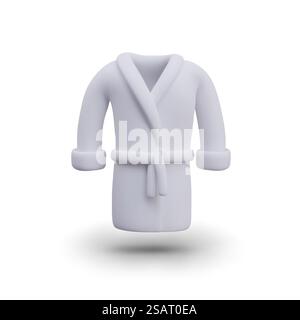 Realistischer weißer Mantel in vertikaler Position. Bademantel mit Gürtel, Modell. Isoliertes Vektorbild. Kleidung für Sauna, Spa. Illustration für Textilhersteller, Geschäft für Haushaltsbekleidung. Realistischer weißer Mantel in vertikaler Position. Bademantel mit Gürtel, Modell Stock Vektor