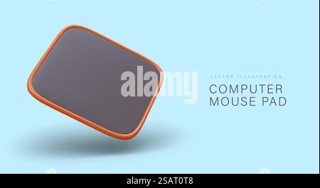 Realistische Computermaus-Matte. Pad für Gadget mit Antirutschbeschichtung. Horizontales Werbebanner auf blauem Hintergrund. Vektorvorlage für Webdesign mit Text. Realistische Computermaus-Matte. Pad für Gadget mit Antirutschbeschichtung Stock Vektor
