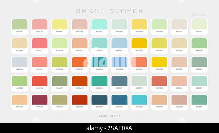Helle Sommerpalette. Trendige Modeschöpfe in modischen Farben. Prognose der Farbpalette für zukünftige Schattierungen. Vektorvorlage Abbildung EPS10 Stock Vektor