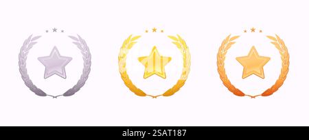 Satz Lorbeerkränze. Vektorrunde Blattrahmen mit Sternen für Auszeichnungen, Einladungen, Grußkarten, Logos Stock Vektor