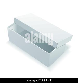 Leere Schuhkiste auf weißem Hintergrund öffnen. Schuhkarton Stock Vektor