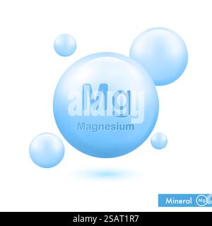 Mineral Magnesium mg Vitamin für die Gesundheit. Medizinisches und diätetisches Ergänzungskonzept. Abbildung des 3D-Vektors EPS10 auf weißem Hintergrund Stock Vektor