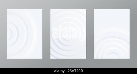 Abstrakte weiße Hintergründe mit neumorphen Kreisen. Runde geometrische Formen Neomorphismusstil Stock Vektor