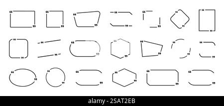 Rahmen-Vektorsatz zitieren. Leere Vorlagen für Sprachanführungszeichen. Schwarze Textziffern für Überschrift, Banner und Zitierdesign. Creative Marks Kollektion Stock Vektor