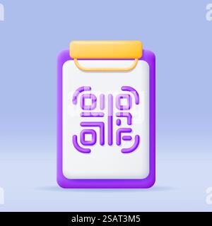 Symbol für 3D-QR-Code in Zwischenablage. Modernes QR-Code-Symbol rendern. Konzept des Online-Einkaufs. Werbung, Marketingförderung. Scan-Code zur Verifizierung, Zahlung oder Identifikation. Vektorabbildung. Symbol für 3D-QR-Code in Zwischenablage Stock Vektor