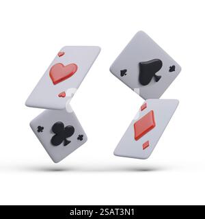 Schwimmende realistische Spielkarten. Gewinnkombination, Set aus Assen verschiedener Anzüge. Vektorillustration mit Schatten. Bild für Casino, Spielklub. Schwimmende realistische Spielkarten. Gewinnkombination, Set aus Assen verschiedener Anzüge Stock Vektor
