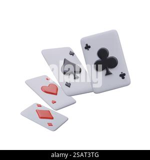 Set von Assen aus verschiedenen Anzügen. Spielkarten mit fliegenden Farben. Vektorrealistische Komposition auf weißem Hintergrund. Siegerkombination. Online-Casino-Webdesign-Vorlage. Set von Assen aus verschiedenen Anzügen. Spielkarten mit fliegenden Farben Stock Vektor