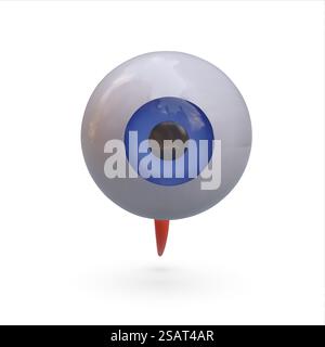 Menschliches 3D-Auge, Vorderansicht, Nahaufnahme. Sehorgan mit blauer Iris. Beobachtung, Überwachung, Überwachung. Augenuntersuchung, Behandlung. Isolierte Vektordarstellung. Menschliches 3D-Auge, Vorderansicht, Nahaufnahme. Sehorgan mit blauer Iris Stock Vektor