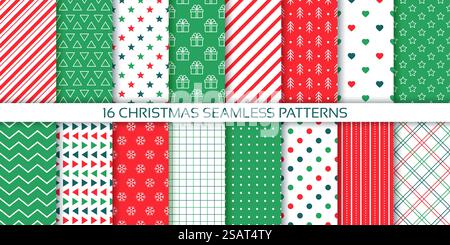 Weihnachtshintergründe. Nahtloses Weihnachtsmuster. Neujahrspackpapier. Kollektion festliche Texturen.. Merry Christmas nahtloses Muster. Festliche Drucke. Vektorabbildung. Stock Vektor