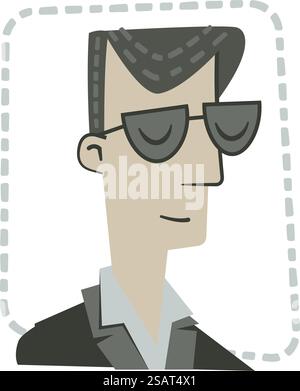 Retro-Sticker eines jungen Mannes mit Brille und grauem Anzug Stock Vektor