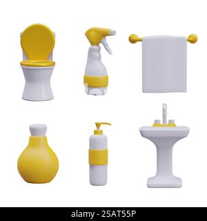 Satz von Badezimmervektorsymbolen farbige Elemente in vertikaler Position. Toilette, Spritzpistole, Handtuchhalter, Waschbecken, Becher, Pumpflasche. Sanitärartikel, Kosmetik, Textilien. Satz von Badezimmervektorsymbolen farbige Elemente in vertikaler Position. Toilette, Spritzpistole, Handtuchhalter Stock Vektor