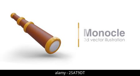 Vektorrealistisches Spyglass im Cartoon-Stil. Einstellbares optisches Gerät zum Zoomen von Bildern. Spionage-Symbol. Isoliertes Bild, Ort für Text, Spielname, Logo. Vektorrealistisches Spyglass im Cartoon-Stil. Einstellbares optisches Gerät zum Zoomen von Bildern Stock Vektor