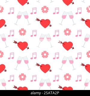 Nahtloses Muster zum Valentinstag. Liebe Hintergründe. Rosa Textur mit Herzen. Niedliches romantisches Muster. Stock Vektor