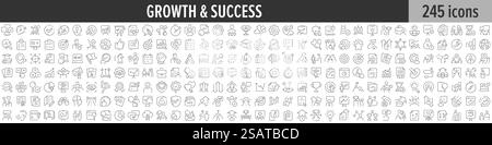 Lineare Icon-Kollektion für Wachstum und Erfolg. Große Auswahl an Symbolen für Wachstum und Erfolg im Jahr 245. Sammlung dünner Linien. Vektorabbildung Stock Vektor