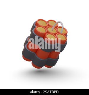 Rote Dynamit-Bombe mit brennender Sicherung. Das Militär detoniert rote Waffe. Realistische Sicherungen mit Detonationsvorrichtung TNT, Gefahr von Kabelverbrennungen. Vektorabbildung im 3D-Stil. Rote Dynamit-Bombe mit brennender Sicherung. Das Militär detoniert rote Waffe Stock Vektor