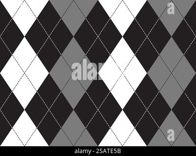 Nahtloses Graustufen-Argyle-Muster. Flaches Design. Vektorabbildung... Nahtloses Graustufen-Argyle-Muster Stock Vektor