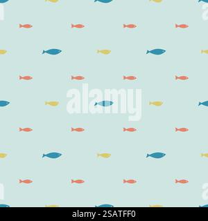 Kleine Fische einfaches, nahtloses Muster für Kinder. Vektorhintergrund auf einem Marinemuster auf Stoff. Stock Vektor