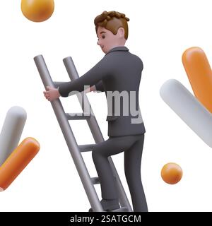 Mann im Business-Anzug klettert nach oben. 3D-Geschäftsleute. Entwicklungs- und Karriereentwicklungskonzept. Erreichen des Karriereziels. Vektorillustration im Cartoon-Stil. Mann im Business-Anzug klettert nach oben. 3D-Geschäftsleute Stock Vektor