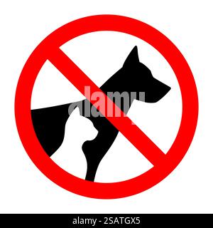 Verbotsschild STOP PET Hund und Katze einfache Tiere Silhouette. Vektorabbildung... Verbotsschild STOP PET Hund und Katze einfache Tiere Silhouette Stock Vektor