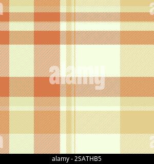 1960er Jahre Check Textil Vektor, Tracery Tartan Textur nahtlos. Lebendiges Karomuster im Hintergrund in hellen und orangen Farben. Stock Vektor