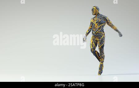 Mann aus Draht über sauberem Hintergrund. DIES IST EINE 3D-RENDERING-ABBILDUNG. Stockfoto