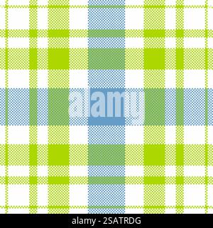 Vektordesign mit Pixelhintergrund. Modernes, nahtloses Muster. Quadratisches Texturmaterial. schottische Textil. Schöne Farbe madras Schmuck. Stock Vektor