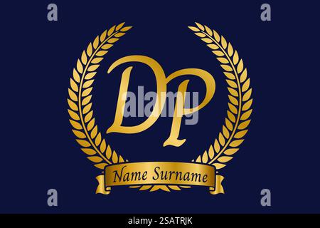 Anfangsbuchstaben D und P, DP-Monogramm-Logo mit Lorbeerkranz. Luxuriöses goldenes Emblem mit Kalligraphie-Schriftart. Stock Vektor