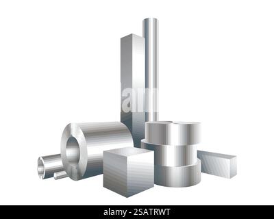 Gruppieren Sie verschiedene Metallstahlobjekte Kreise, Quadrat, Hülse, Rohr. Vektorabbildung... Gruppieren Sie verschiedene Metallstahlobjekte Kreise, Quadrat, Hülse, Rohr Stock Vektor