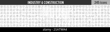 Lineare Icon-Kollektion für Industrie und Bauwesen. Große Auswahl an 245 Symbolen für Industrie und Bauwesen. Sammlung dünner Linien. Vektorabbildung Stock Vektor