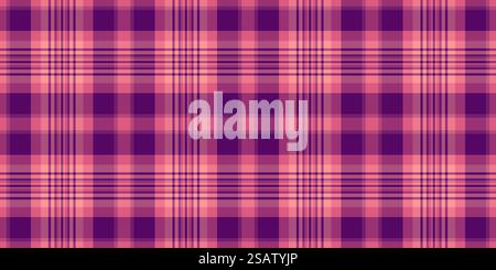 Checker-Hintergrundmuster und nahtloses Karomuster mit weicher Textur. 70er Jahre Vektor-Tartan aus Textilgewebe in rosa und roter Farbe. Stock Vektor