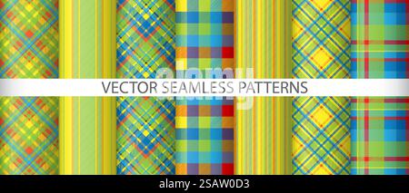 Hintergrund für Vektormuster festlegen. Nahtlose Textur Tartan. Textilkollektion mit Karomuster aus Stoff. Stock Vektor