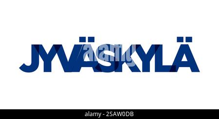 Jyvaskyla im finnischen Emblem für Print und Web. Design mit geometrischem Stil, Vektorillustration mit auffälliger Typografie in moderner Schrift. Schriftzug mit grafischem Schriftzug auf weißem Hintergrund. Stock Vektor