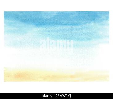 Sonnenaufgang, handgemalter Himmel auf Aquarellhintergrund. Realistischer farbenfroher gelber, blauer Himmelsverlauf. Clipart für Design von Landschaftskarte, Poster Stockfoto