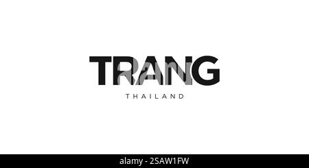 Trang im thailändischen Emblem für Print und Web. Design mit geometrischem Stil, Vektorillustration mit auffälliger Typografie in moderner Schrift. Schriftzug mit grafischem Schriftzug auf weißem Hintergrund. Stock Vektor