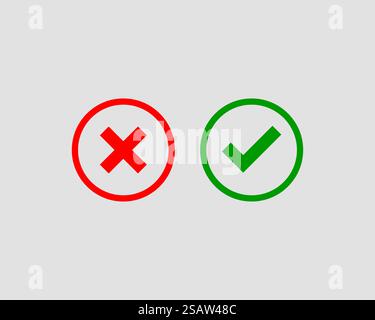 Kreuz und Häkchen vektor Symbol gesetzt. Stock Vektor