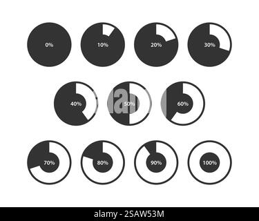 Ein Kreisdiagramm Symbole. Kreis Diagramm Vektor. Sammlung Diagramme Diagramme logo Vorlage. Flache Bauform. Stock Vektor