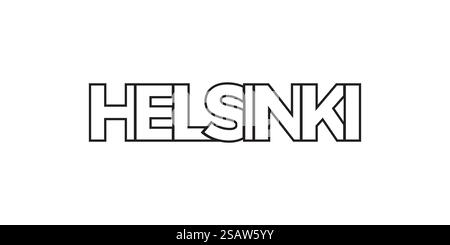 Helsinki in Finnland Emblem für Print und Web. Design mit geometrischem Stil, Vektorillustration mit auffälliger Typografie in moderner Schrift. Schriftzug mit grafischem Schriftzug auf weißem Hintergrund. Stock Vektor