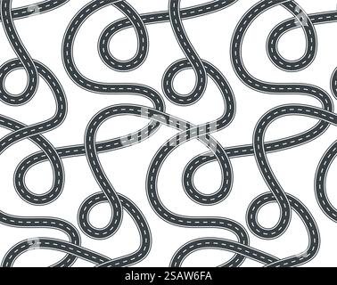 Verdrehte Straße und Straße nahtlose Muster Vektor isoliert auf Hintergrund. Stock Vektor