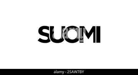 Suomi Emblem für Print und Web. Design mit geometrischem Stil, Vektorillustration mit auffälliger Typografie in moderner Schrift. Schriftzug mit grafischem Schriftzug auf weißem Hintergrund. Stock Vektor