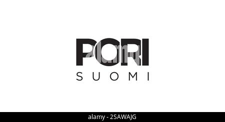 Pori in the Finland Emblem für Print und Web. Design mit geometrischem Stil, Vektorillustration mit auffälliger Typografie in moderner Schrift. Schriftzug mit grafischem Schriftzug auf weißem Hintergrund. Stock Vektor