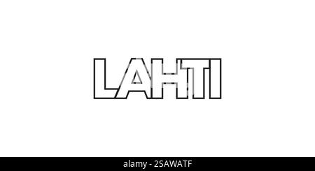 Lahti in Finnland Emblem für Print und Web. Design mit geometrischem Stil, Vektorillustration mit auffälliger Typografie in moderner Schrift. Schriftzug mit grafischem Schriftzug auf weißem Hintergrund. Stock Vektor