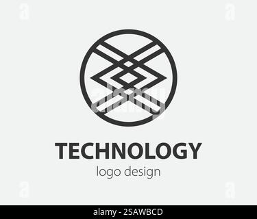 Geometrisches Vektorlogo in einem Kreis. High-Tech-Logo für Nanotechnologie, Kryptowährung und mobile Anwendungen in einem einfachen linearen Design. Abstraktes Logo. Vektor-Logo-Vorlage. Stock Vektor