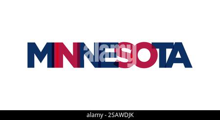 Minnesota, USA, Typografie-Schriftzug. Amerika-Logo mit grafischem Stadtschriftzug für Print- und Webprodukte. Minnesota, USA, Typografie-Schriftzug. Amerika-Logo mit grafischem Stadtschriftzug für Print und Web. Stock Vektor
